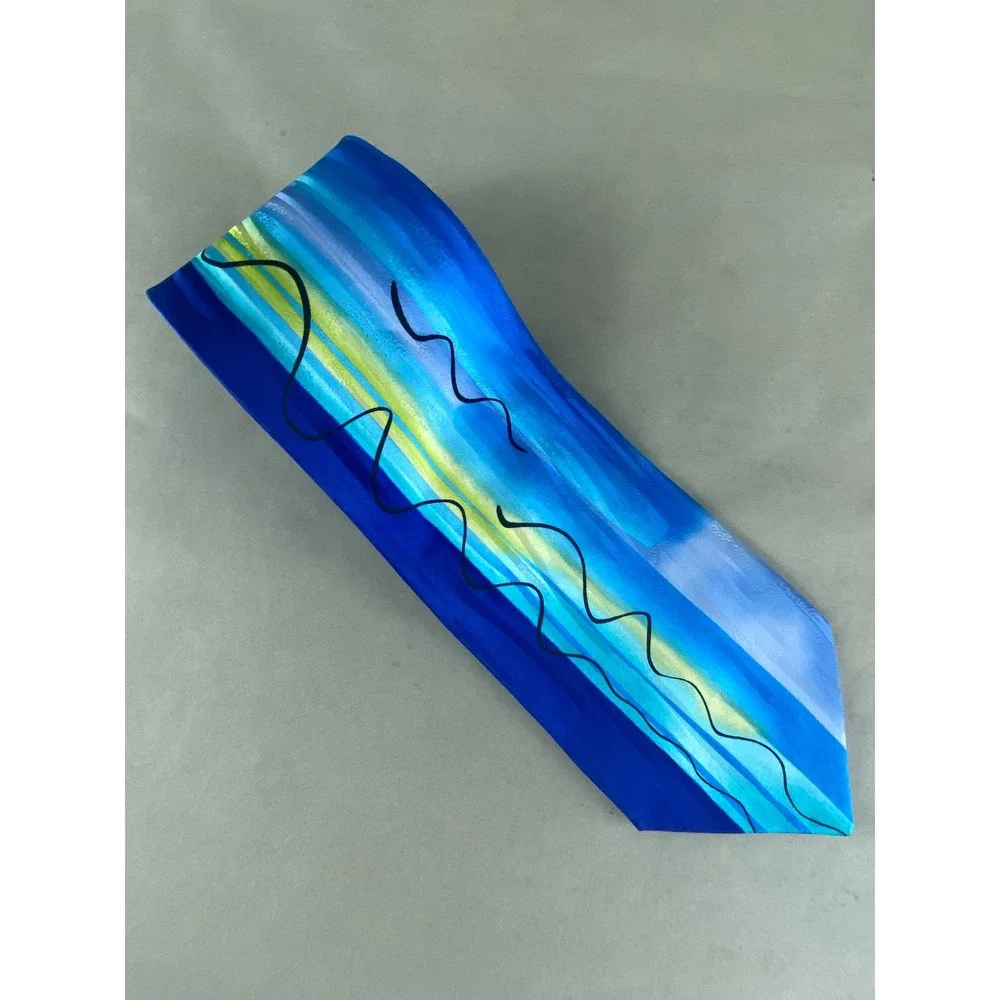 J. Garcia Mens Abstract Silk Tie‎ Blue Teal Artsy Abstract Palm Beach 57.5
